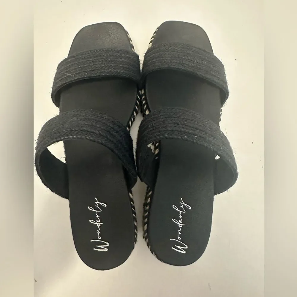 Wonderly Black Wedge‎ Woven Sandals size 8 NEW without box